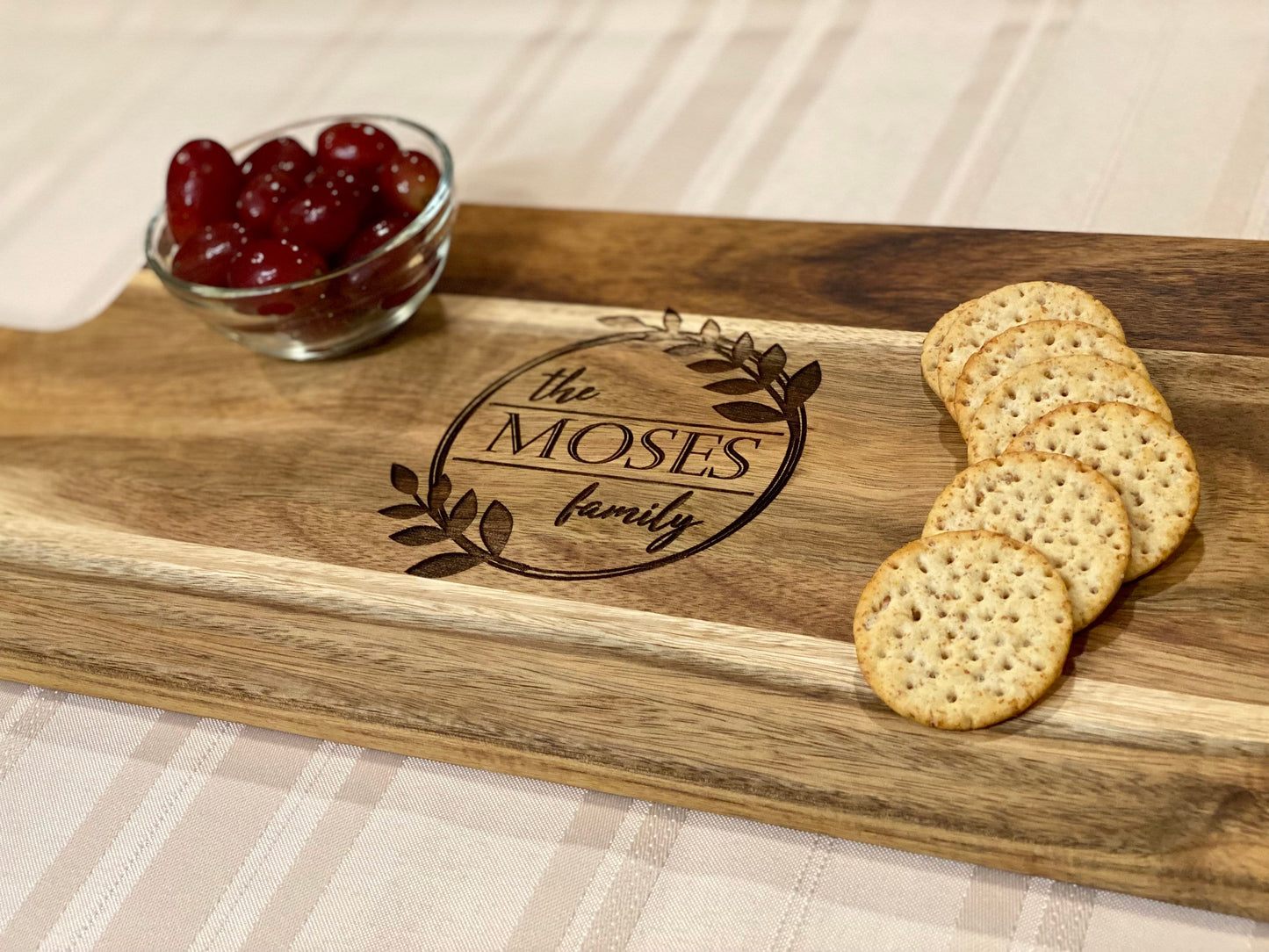 19.5X8 Engraved wood cutting board with personalization