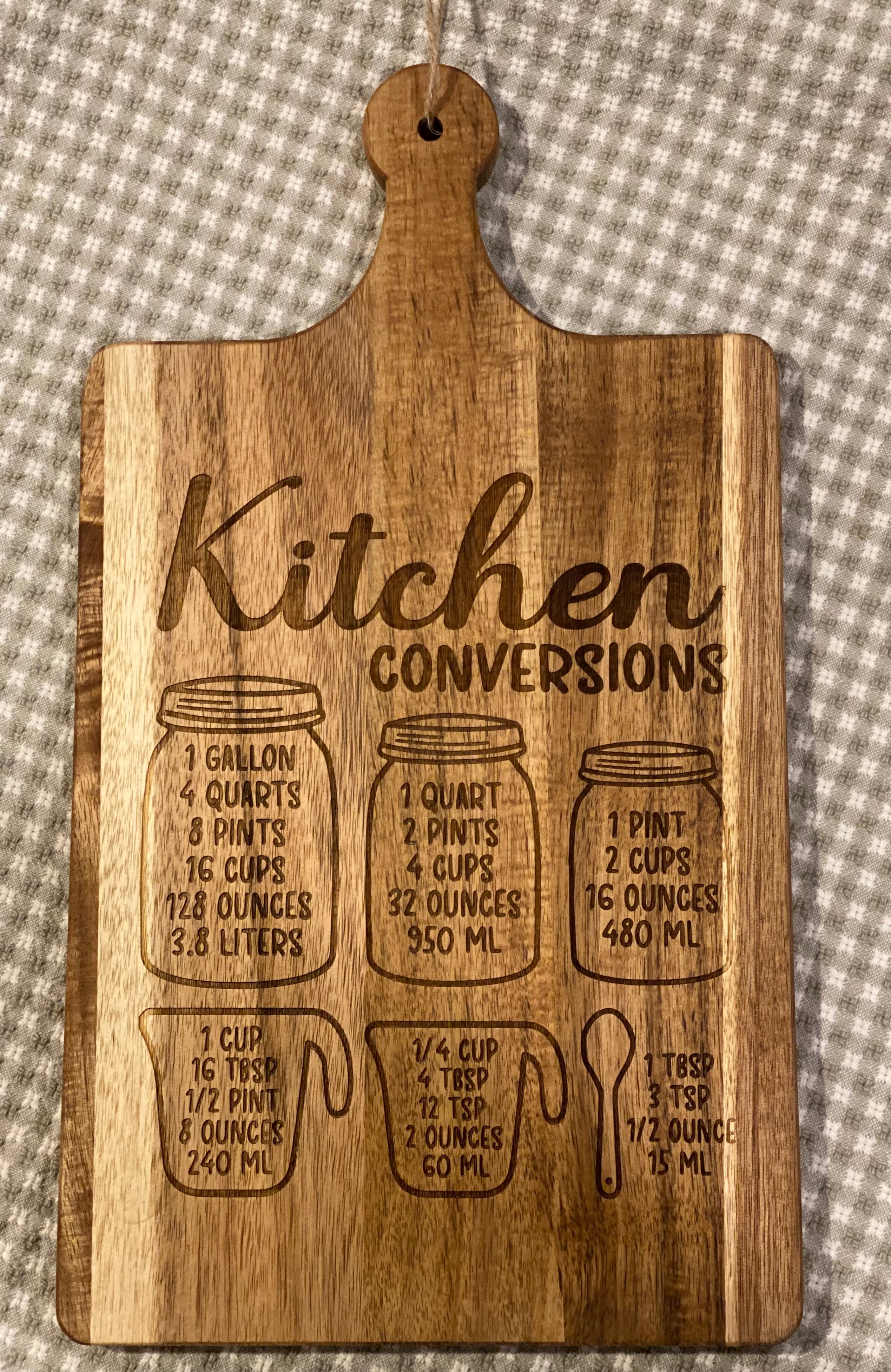 Cooking Conversion Board 16 x 9 Kitchen conversions cutting board – Laser Haus Engraving