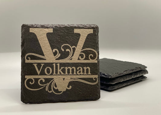 Personalized Engraved Slate Coasters, Set of 4