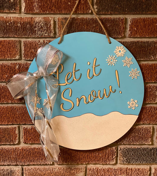 Engraved wooden Winter Let it Snow decoration