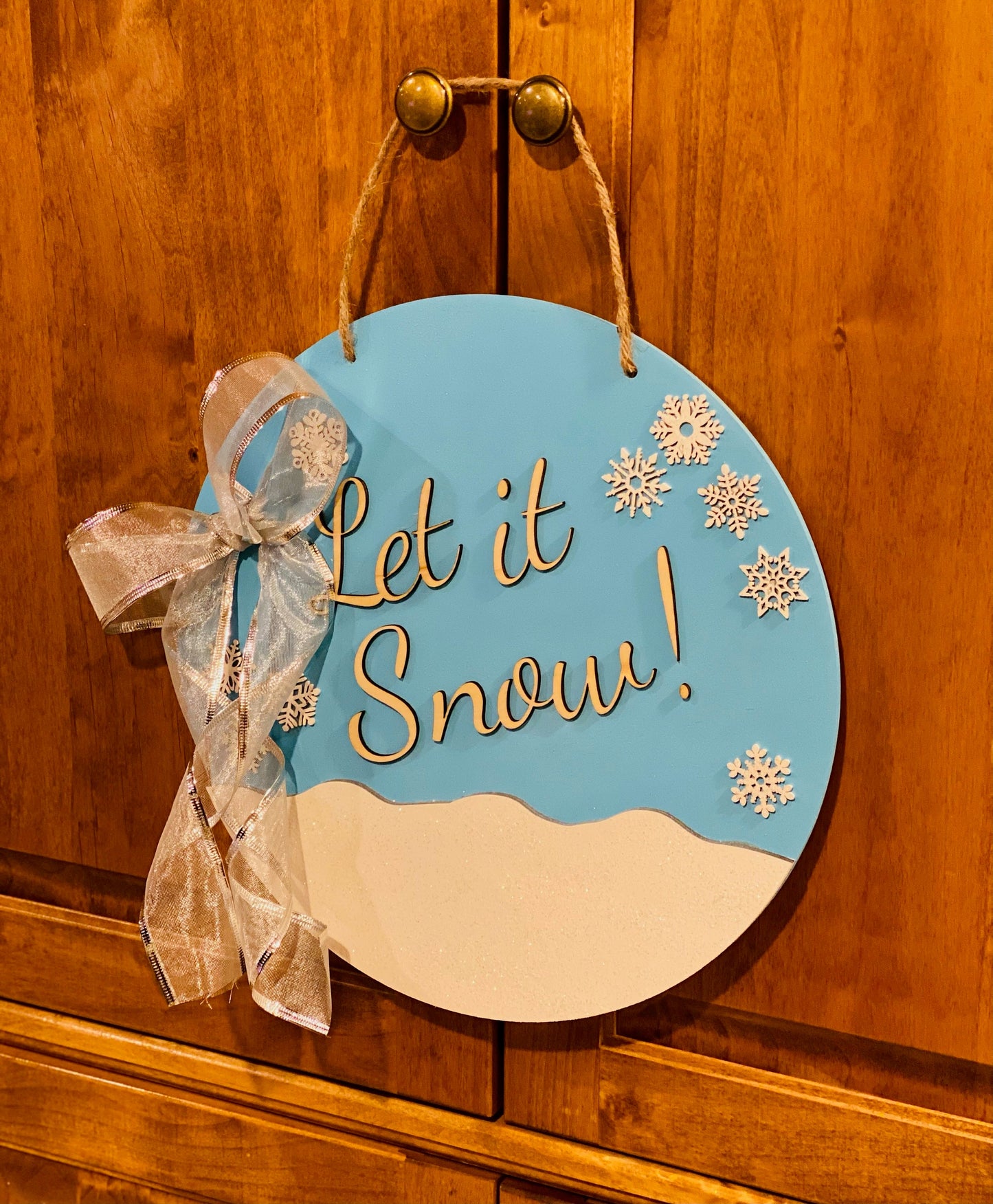 Engraved wooden Winter Let it Snow decoration