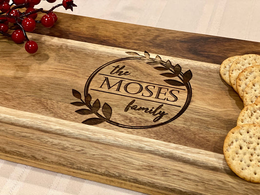 19.5X8 Engraved wood cutting board with personalization