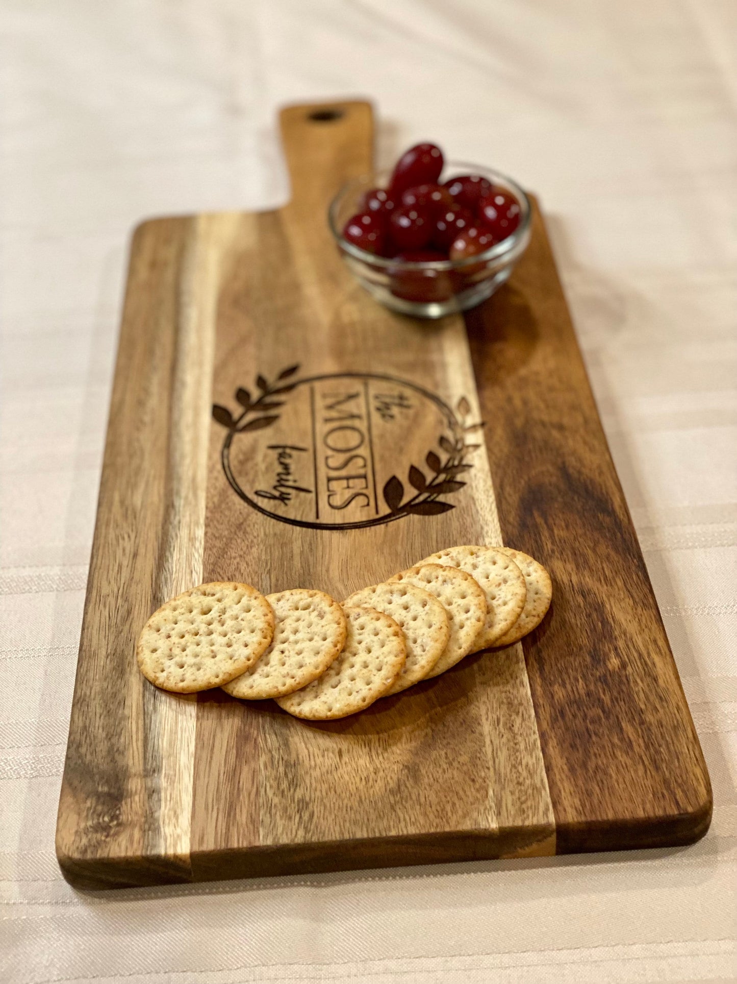 19.5X8 Engraved wood cutting board with personalization