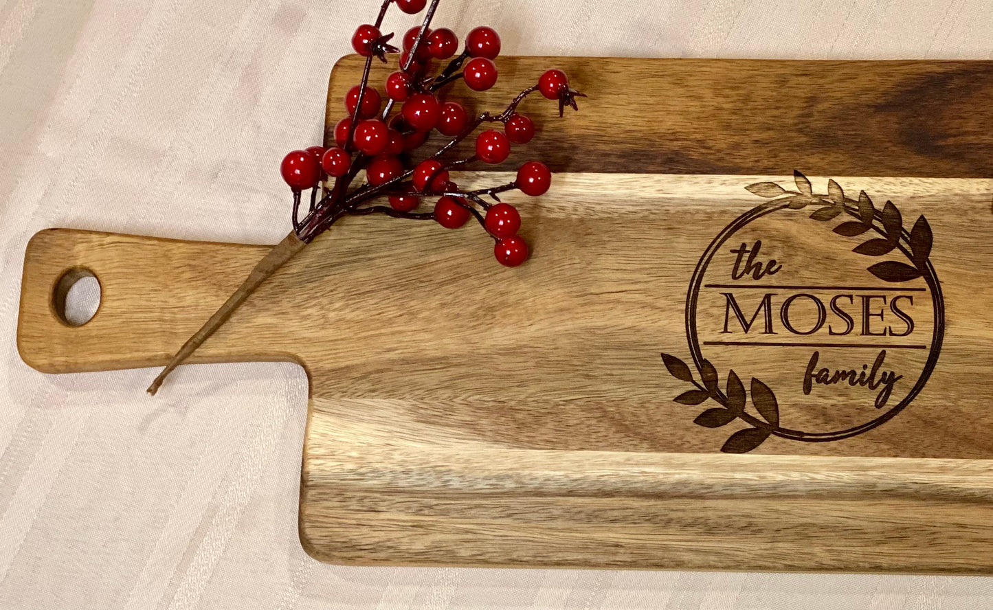 19.5X8 Engraved wood cutting board with personalization